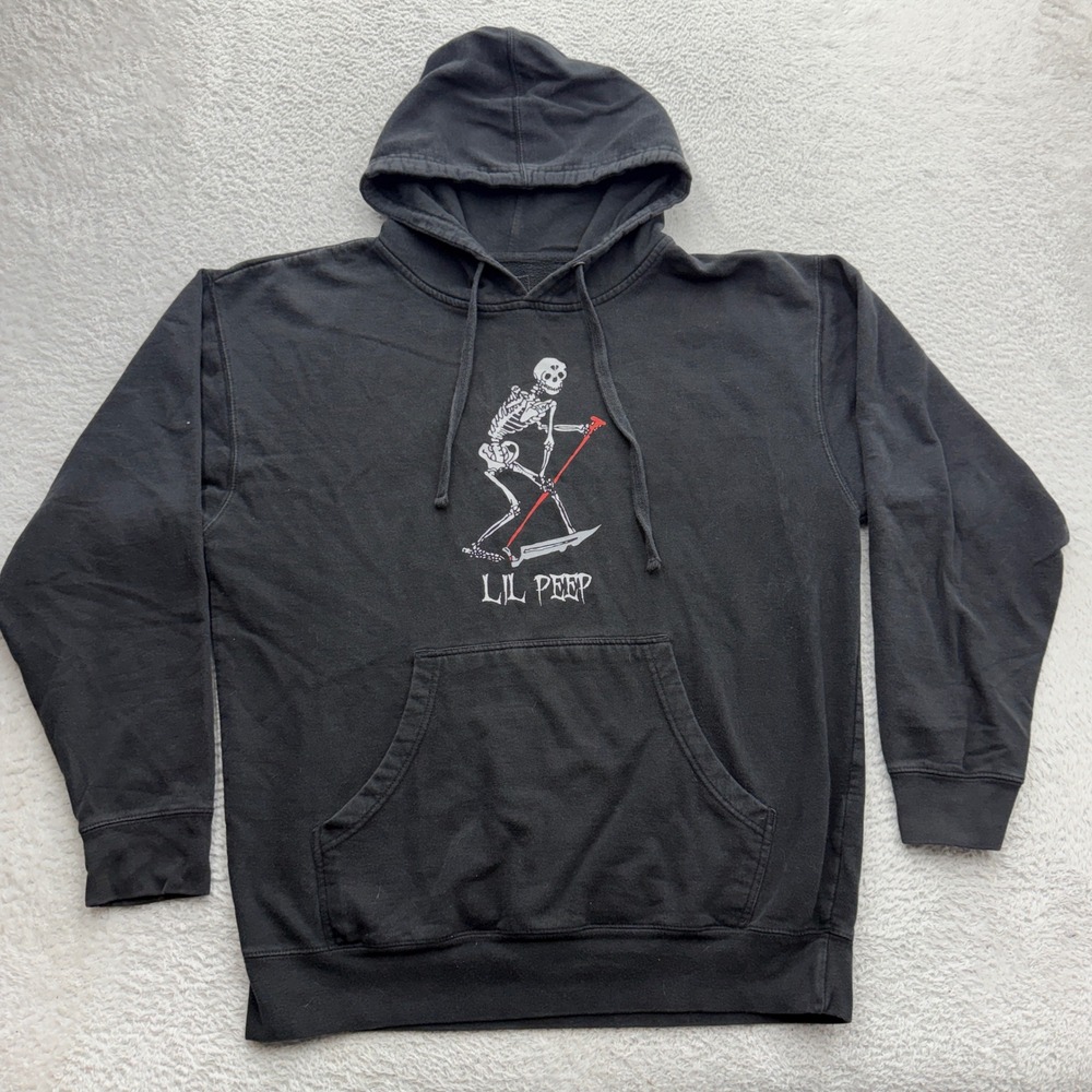 Lil Peep Schemaposse Skeleton Reaper Graphic Hoodie Black Mens Large
